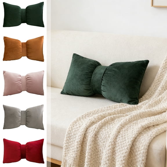 RBCKVXZ Bow Throw Pillow Decorative Solid Color Cute Bowknit Small Lumbar Cushion with Insert for Girl's Bedroom Sofa Couch (12"x20")