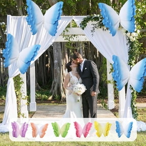 RBCKVXZ Butterfly Chiffon Wedding Arch Backdrop, Flower Embroidered Sheer Window Curtain, Outdoor Courtyard Party Decor, Soft Flowing Tulle Drape for Bridal Shower, Bedroom, Home(17x20Inch)