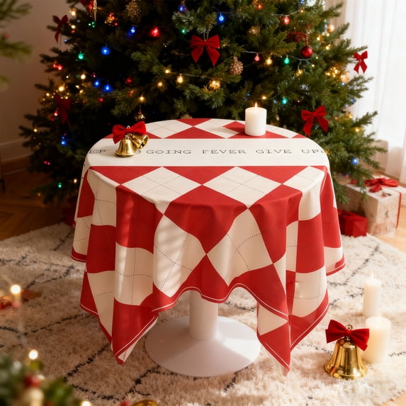 RBCKVXZ Check Christmas Round Tablecloth Christmas Plaid Table Cover for Christmas Party Wedding Table Decoration (Round - 47 Inch, Red)