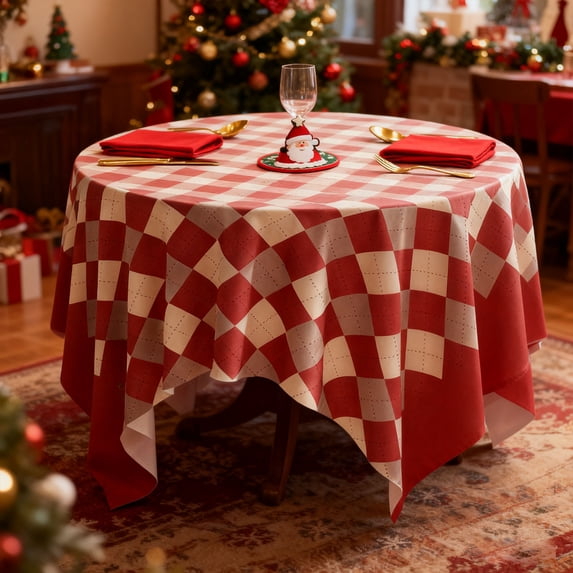 RBCKVXZ Check Christmas Round Tablecloth Christmas Plaid Table Cover for Christmas Party Wedding Table Decoration (Round - 47 Inch, Red)