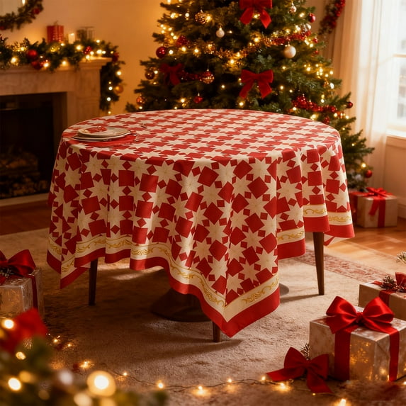 RBCKVXZ Check Christmas Round Tablecloth Christmas Plaid Table Cover for Christmas Party Wedding Table Decoration (Round - 47 Inch, Red)