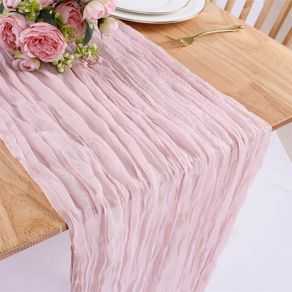 RBCKVXZ Cheesecloth Table Runner - 5.9 Ft/71 inch Boho Gauze Cheese Cloth Table, Romantic Sheer Table Runner for Wedding Bridal Baby Shower Birthday Party Table Decoration (Pink)