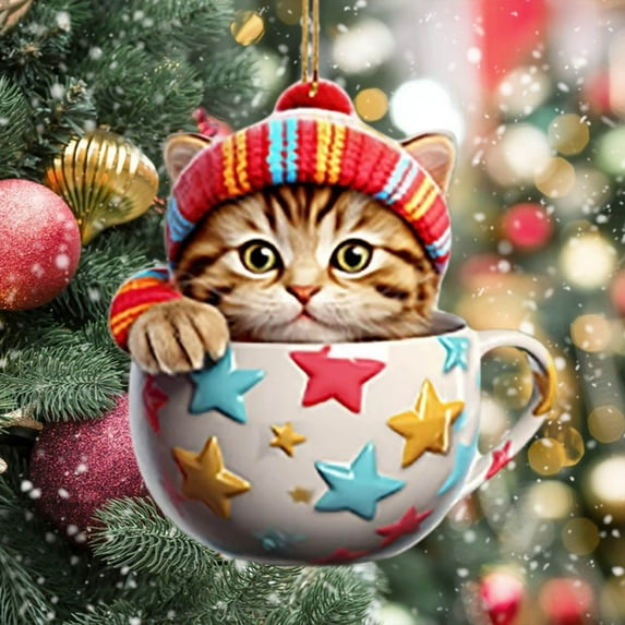 RBCKVXZ Christmas Decorations Under $5.00, Christmas Tree Cats Pendant 2D Acrylic Christmas Hanging Decoration Funny Christmas Cats Ornament, Christmas Gifts Room Decor