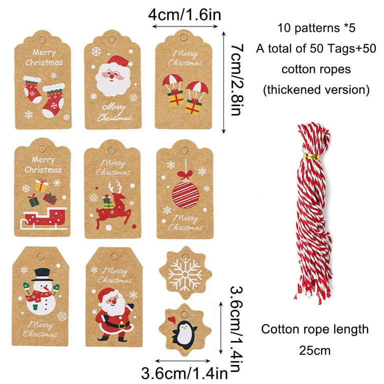 Rbckvxz Christmas Decorations, 50/100 PC Christmas Tags from Santa Claus Name Tags Holiday Kraft Tags Brown Hang Paper Labels with Ropes for DIY