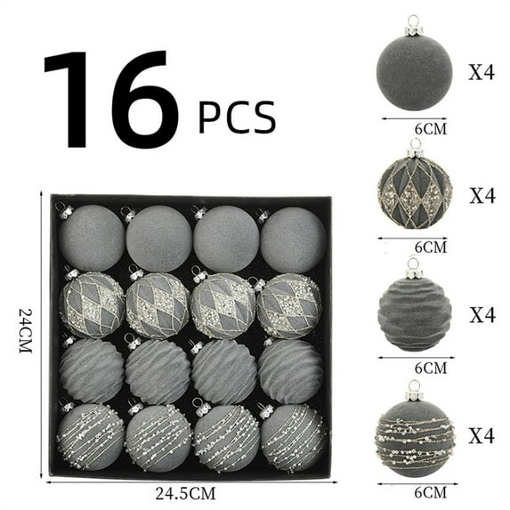 RBCKVXZ Christmas Ornaments - 16 Pcs 2.4 Inch Shatterproof Flocked Balls Sets, Gray & White Small Tree Hanging Ornaments for Holiday Wreath Party Christmas Tree Decor