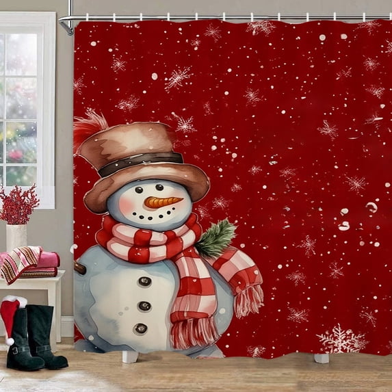 RBCKVXZ Christmas Snowman Shower Curtain, Waterproof Fabric Bathroom Partition Curtain, Multiple Patterns Available Xmas Winter Holiday Bath Divider with Hooks