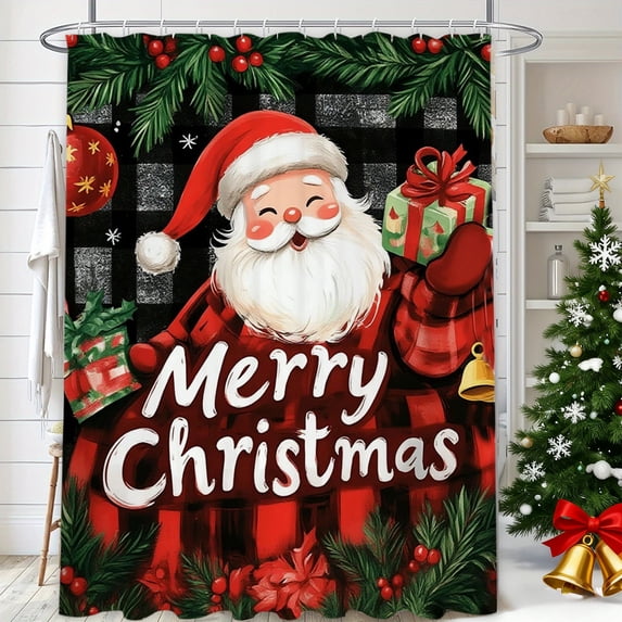 RBCKVXZ Christmas Theme Shower Curtain, Waterproof Fabric Bathroom Partition Curtain, Multiple Patterns Available Xmas Holiday Bath Divider with Hooks