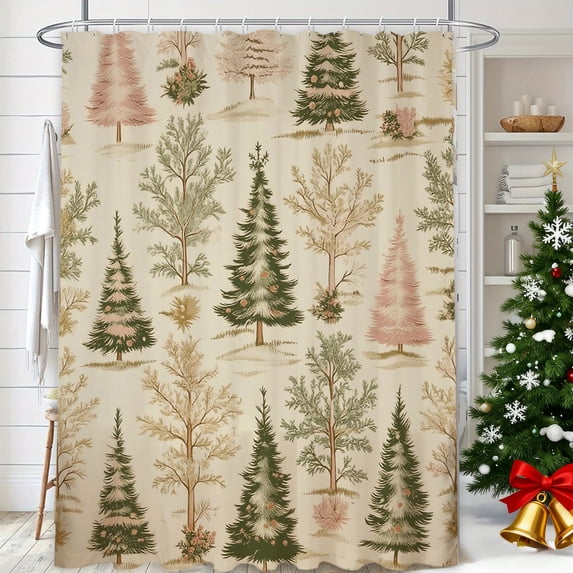 RBCKVXZ Christmas Theme Shower Curtain, Waterproof Fabric Bathroom Partition Curtain, Multiple Patterns Available Xmas Holiday Bath Divider with Hooks