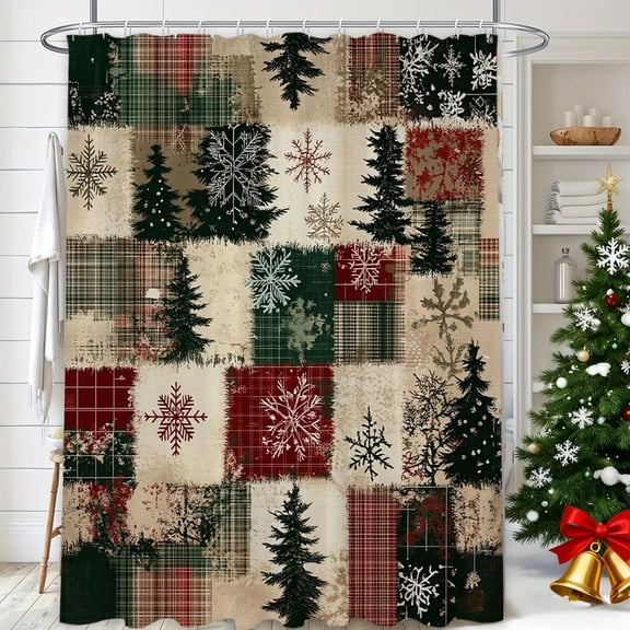 RBCKVXZ Christmas Theme Shower Curtain, Waterproof Fabric Bathroom Partition Curtain, Multiple Patterns Available Xmas Holiday Bath Divider with Hooks