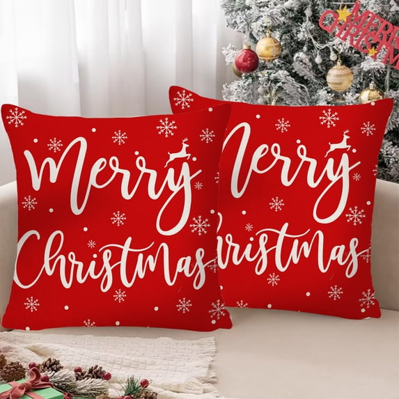 RBCKVXZ Christmas Throw Pillow Covers 18 x 18 Inch Holiday Decorations Winter Decorative Cotton Linen Fabric Pillowcase for Christmas Home Sofa Couch Decor
