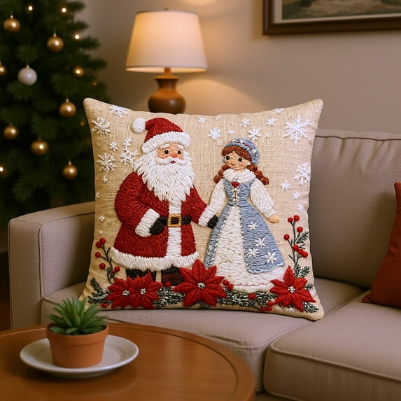 RBCKVXZ Christmas Throw Pillow Covers,18''x18'' Linen Xmas Deer & Print Fabric Cushion Cover Decorative Square Pillowcases with Invisible Zipper for Living Room Sofa Bedroom