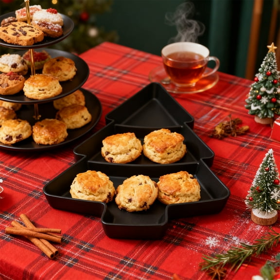 RBCKVXZ Christmas Tree Shaped Platter - 2pcs Christmas Serving Tray Dishes - Candy Serving Platters Snack Dishes with 3 Compartments for Xmas Holiday Party