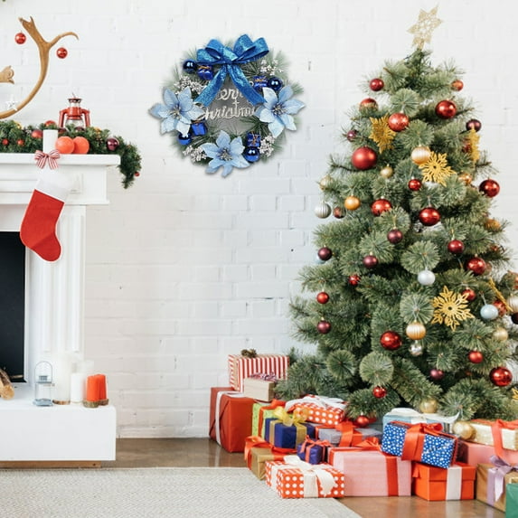 RBCKVXZ Christmas Wreaths for Front Door 12 Inches Christmas Wreath with Blue Ball Ornaments for Outdoor Wall Window Fireplace