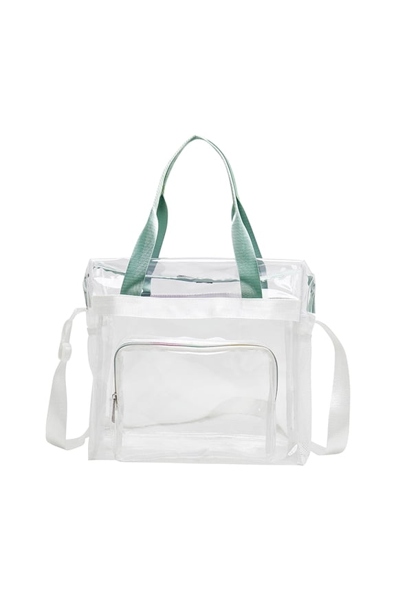 Clear Beach Bag for Stadium Events, 12x6x12, Transparent Tote Bag with Reinforced Strap, Waterproof, Sandproof for Sports Work Travel Pool (Green)