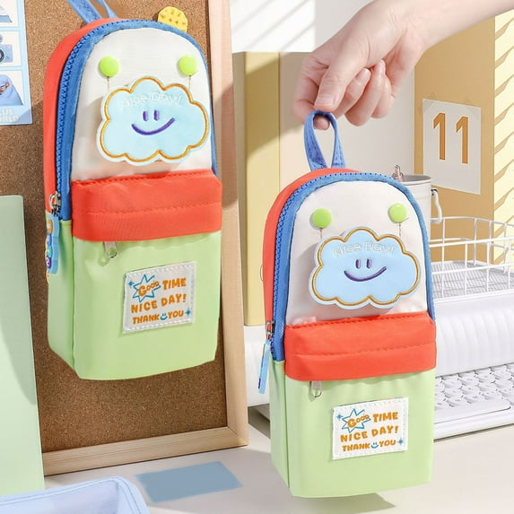 RBCKVXZ Color Blocking Backpack Pencil Case Multi Layer Large Capacity High Aesthetics Stationery Box Cartoons Small Fresh Stationery Bag