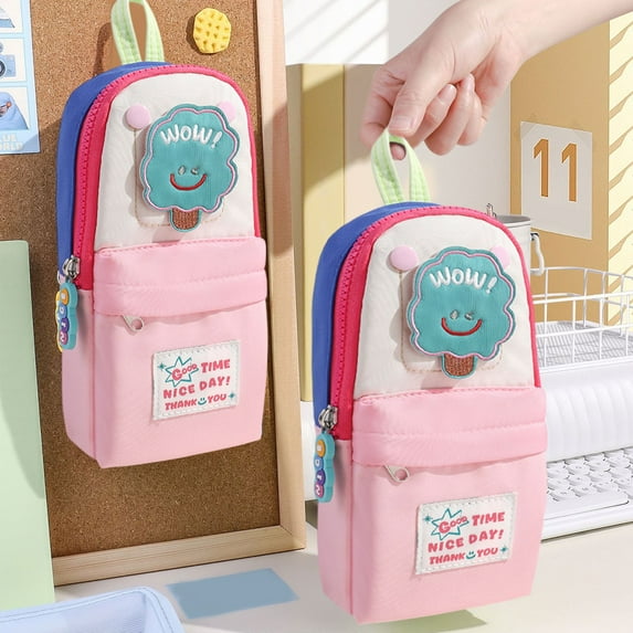 RBCKVXZ Color Blocking Backpack Pencil Case Multi Layer Large Capacity High Aesthetics Stationery Box Cartoons Small Fresh Stationery Bag