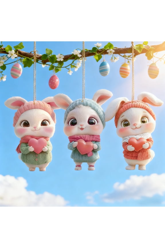 Cute Acrylic Bunny Pendant For Easter And Valentines's Day Keychain Car Rearview Mirror Accessory Backpack Ornaments Valentines's Day Or Easter Items