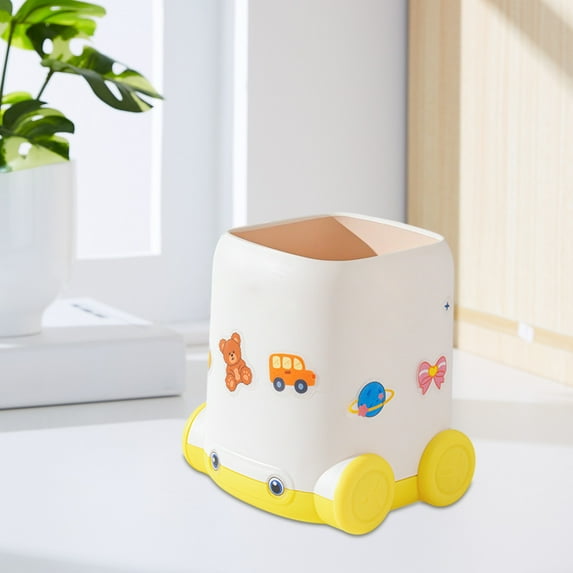 RBCKVXZ Cute Car Brush Pot, Pen Holder for Desk, Plastic Pencil Cup, Pen Organizer for Office Decor, Large Capacity Colored Pencil Holder, Home Desktop Accessories (Yellow)