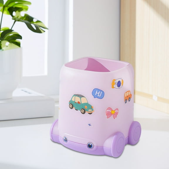 RBCKVXZ Cute Car Brush Pot, Pen Holder for Desk, Plastic Pencil Cup, Pen Organizer for Office Decor, Large Capacity Colored Pencil Holder, Home Desktop Accessories (Purple)