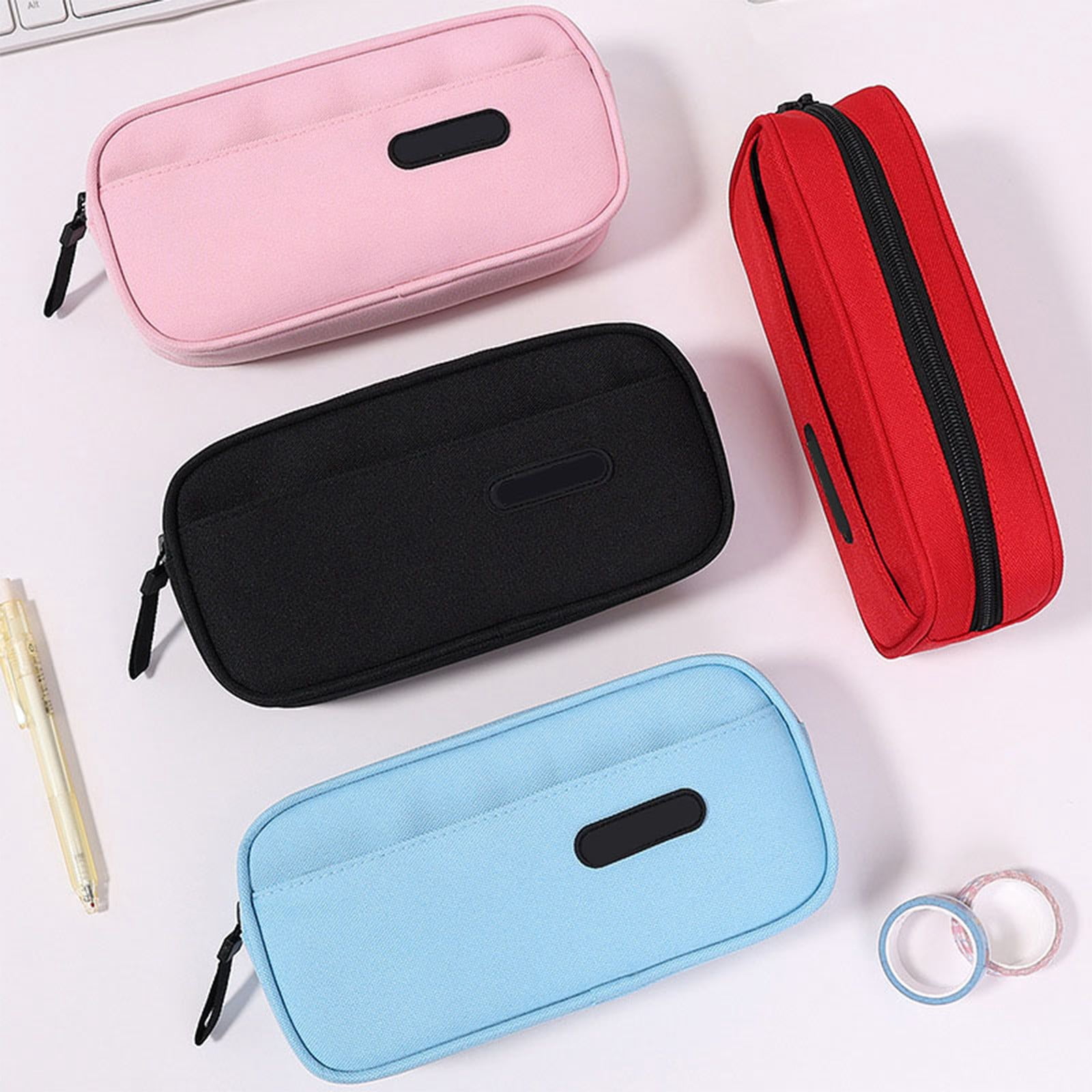 RBCKVXZ Cute Corduroy Pencil Case, Stationery Storage and Organizer, Pen Pouch, Large Pencil Bag with Zipper, Office Supplies (Black)