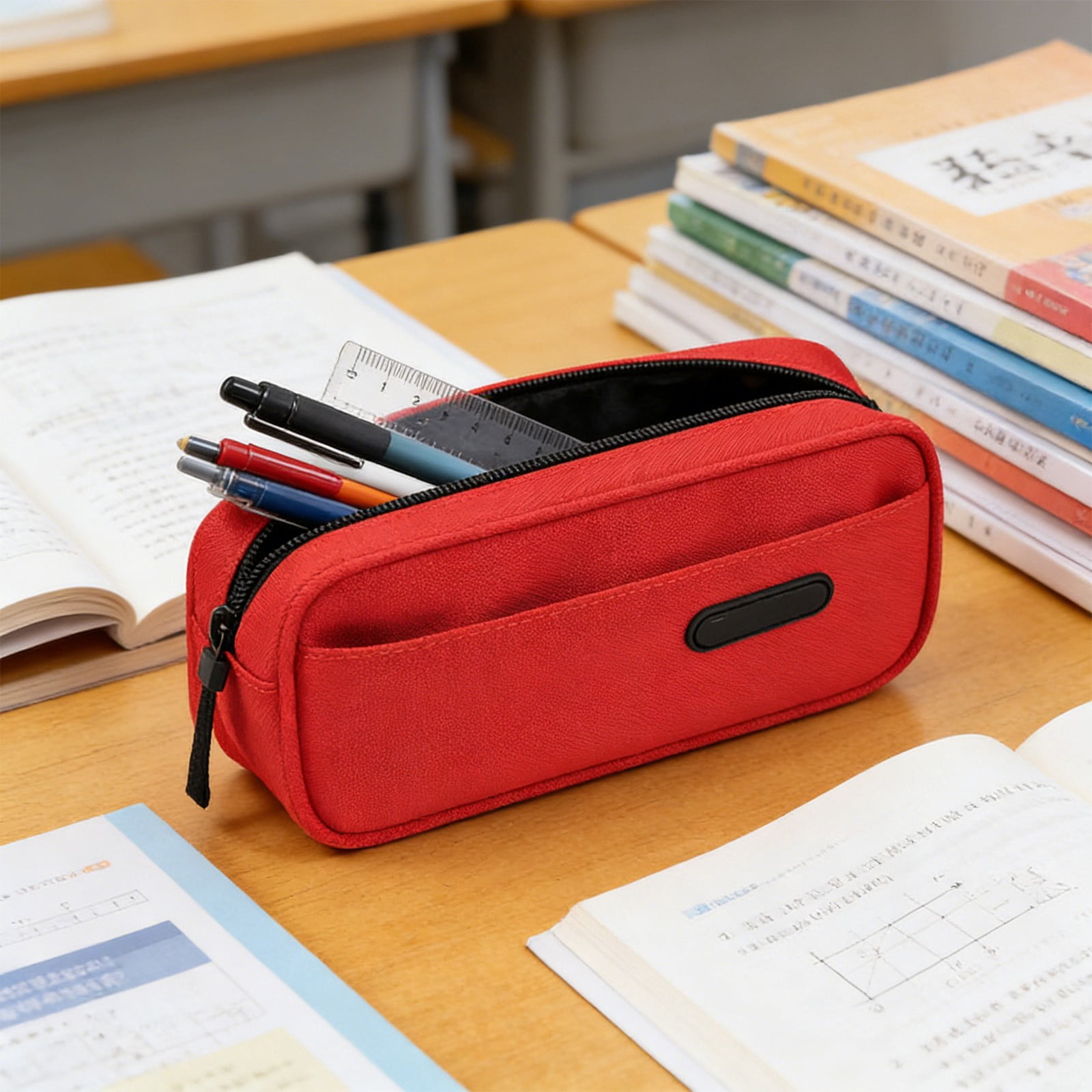 RBCKVXZ Cute Corduroy Pencil Case, Stationery Storage and Organizer, Pen Pouch, Large Pencil Bag with Zipper, Office Supplies (Red)