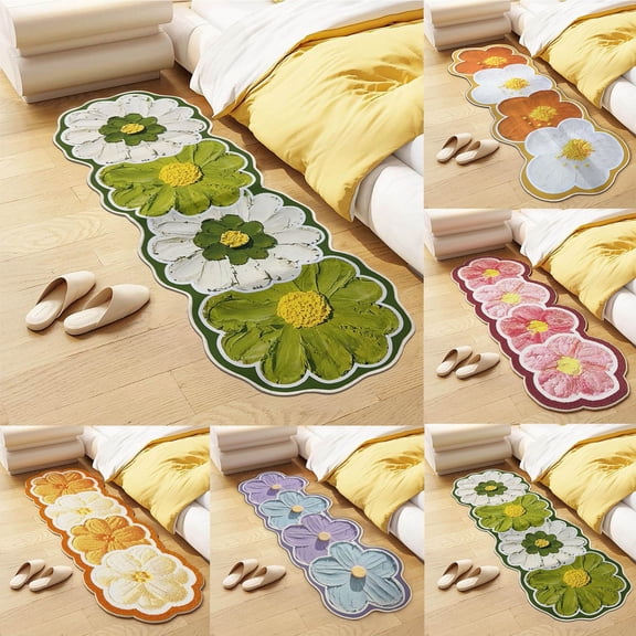 RBCKVXZ Cute Green Floral Area Rug, Floral Garden Bath Mat, Irregular Plush Carpet with Colorful Flower Pattern, Non-Slip Tufted Floor Runner for Bathroom, Bedroom and Kitchen (47x16 in)