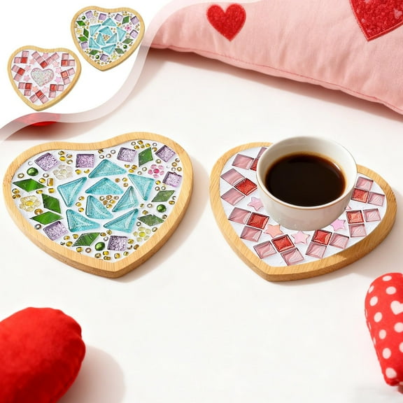 RBCKVXZ DIY Mosaicss Tile Kit with Wooden Coasters, Assorted Color Mosaicss Making Supplies for Crafts
