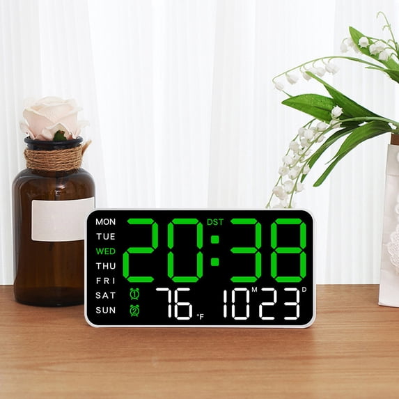 RBCKVXZ Digital Wall Clock with Voice Control, Duable Alarm with LED Screen Dispaly, Auto DST, Temperature for Living Room, Bedroom, Desk Decor, Mounted, Gifts for Elderly (Green,8.46x4.33Inch)
