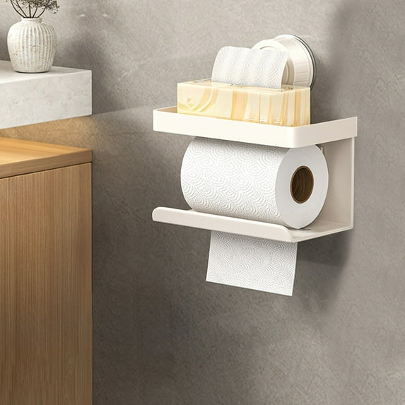RBCKVXZ No Drilling Suction Alloy Toilet Paper Holder, Suction Cup Toilet Paper Holder, Holds Strong and Steady, Tissue Holder with Shelf for Bathroom (White)