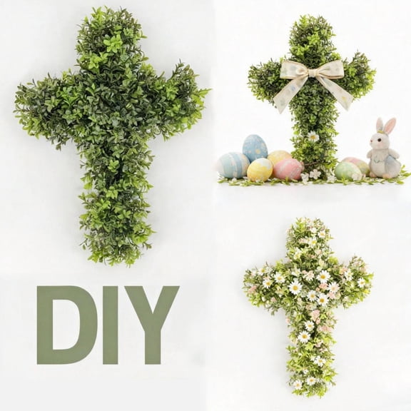 RBCKVXZ Easter Crosses Wreath for Home Front Door, Artificial Spring Easter Religious Crosses Wreath Sign Christian Easter Crosses with Flowers for Indoor Outdoor Porch Window