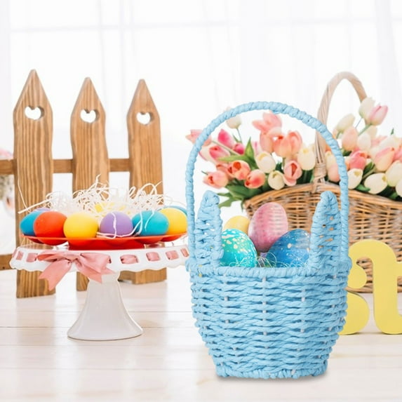 RBCKVXZ Easter Woven Bunny Basket Long Ears Bunny Storage Basket Tote Bag Easter Eggs Storage Basket Kids Gift for Easter Decorations, Happy Easter Gifts(Blue)
