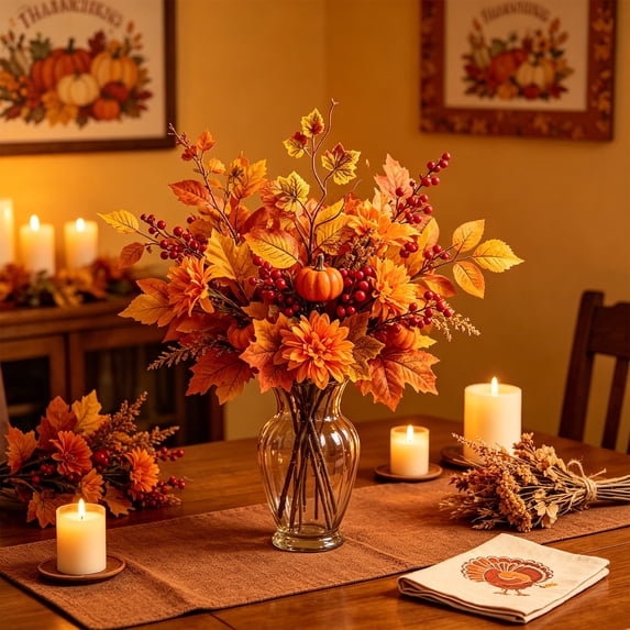 RBCKVXZ Fall Decor for Indoor Autumn Halloween Thanksgiving Home Holiday Decorations Artificial Pumpkin Berry Maple Leaf Floral Stems Branches Decorations, for Harvest Vase Arrangement Indoor