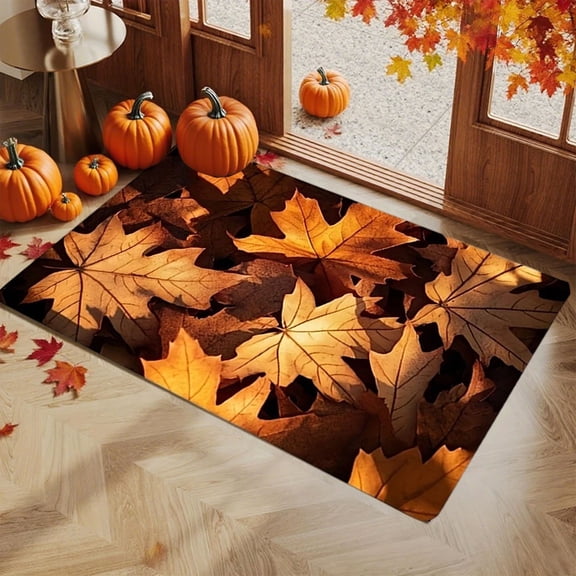 RBCKVXZ Fall Kitchen Rugs Halloween Thanksgiving Pumpkin Sunflower Orange Maple Leaf Mat Floor Rug for Holiday Autumn Home Decor, 16 x 24 Inches