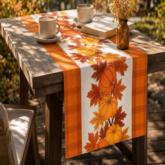RBCKVXZ Fall Pumpkin Table Runner Linen Thanksgiving Long Table Decor, Harvest Prints for Dining Table, Dresser, Buffet, Farmhouse Home Decor