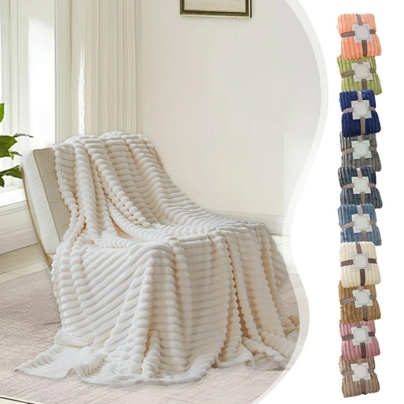 RBCKVXZ Fleece Throw Blanket for Couch - (Orange, 28"x40") Thick Warm Nap Blanket for Bed, Fluffys Striped Reversible Blanket for Chair, Sofa