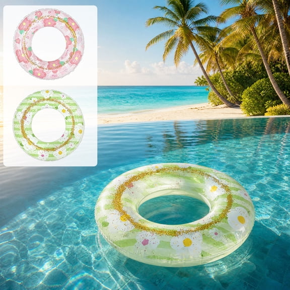 RBCKVXZ Floral Swim Ring Pink & Green Flower Pool Float, Extra-Thick Anti-Roll Inflatable Swimming Ring, Beach Party Summer Toys