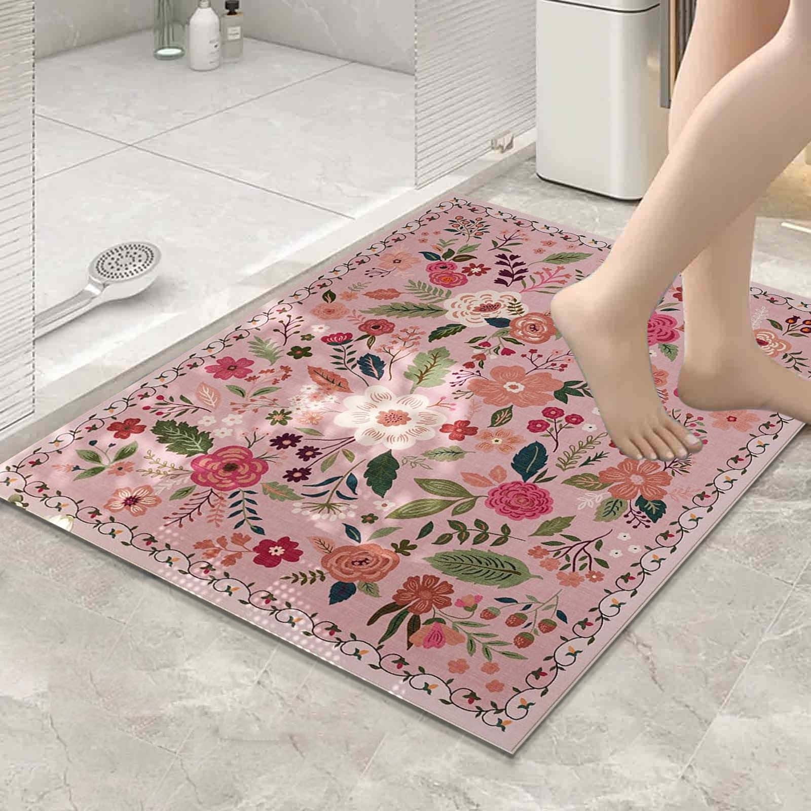 RBCKVXZ Flower Printed Bath Mat Rug 24x16, Ultra Soft Non Slip and ...