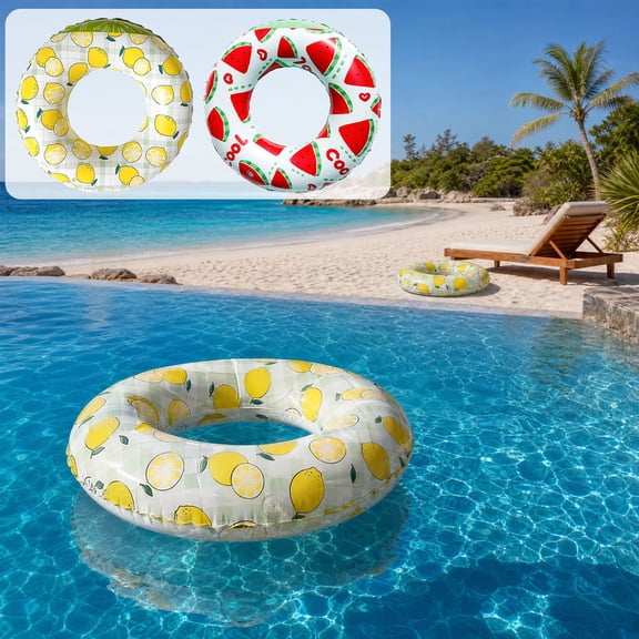 RBCKVXZ Fruit Pattern Swim Ring, Watermelon & Lemon Inflatable Pool Float, Extra-Thick Anti-Roll Swimming Ring, Summer Beach Party Toys