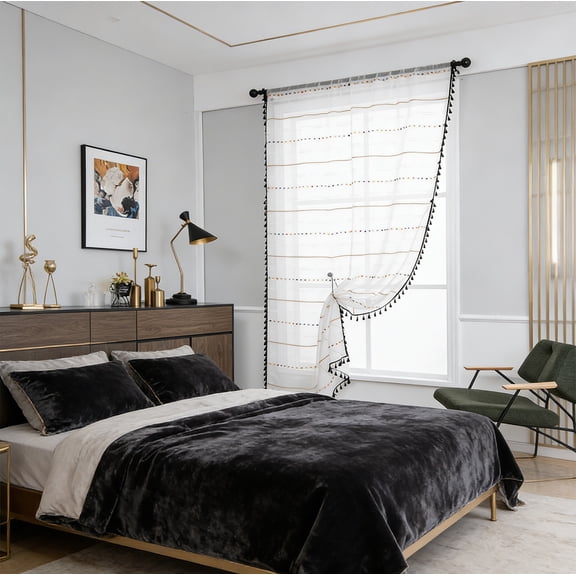 RBCKVXZ Geometric Pattern Sheer Curtains 2 Panels Set Windows Boho Chic Decorative Curtains with Tassels with Tassels for Small or Floor to Ceiling Windows