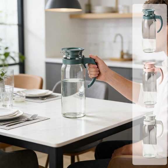 RBCKVXZ Glass Pitcher with Green Lid, 68oz High Borosilicate Water Jug, Large Capacity Heat Resistant Beverage Container with Airtight Seal, Fridge Safe for Cold Water, Juice, Milk Tea