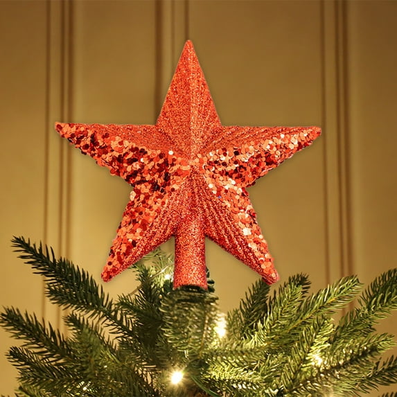 RBCKVXZ Glitter Mini Star 5.7 Inch Christmas Tree Topper Decorative Holiday Small Treetop Plastic Ornaments for Christmas Home Decoration Birthday Party (Gold)