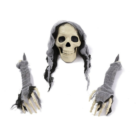 RBCKVXZ Gray Halloween Skeleton Stakes Decorations, 3Pcs Simulation Fake Skeleton Head Ornaments Set, for Halloween Yard Table Decor