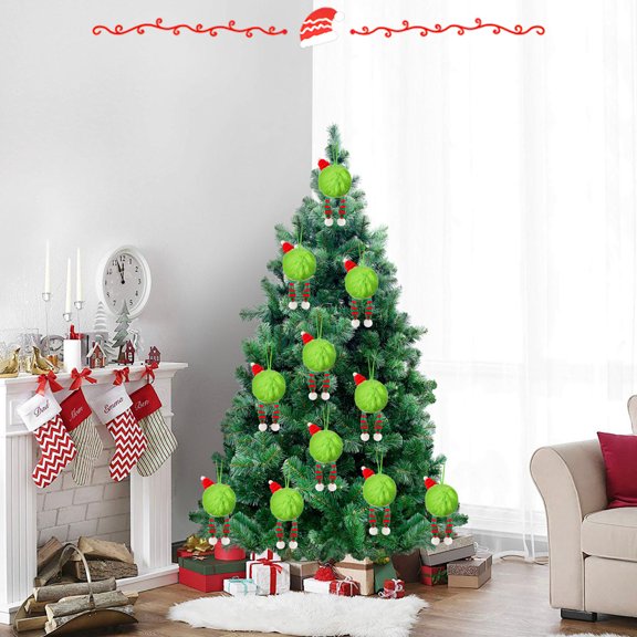 RBCKVXZ Green Furry Christmas Ball Ornaments, Soft Faux Xmas Tree Hanging Balls Decorations, Shatterproof Ball Pandent for Home Party Supplies Fireplace Mantel Wall Decor