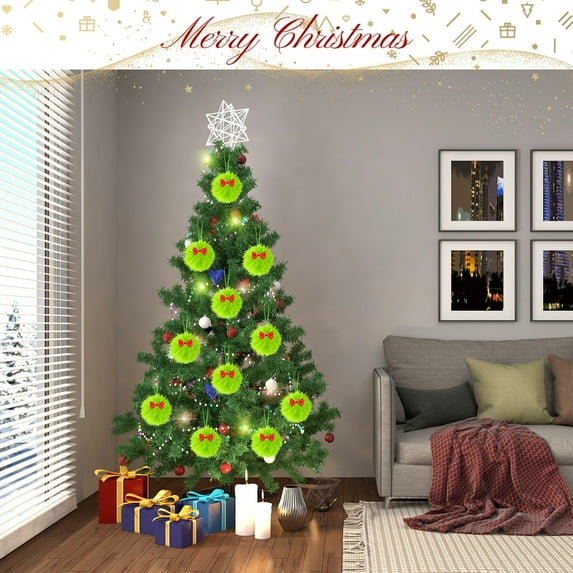 RBCKVXZ Green Furry Christmas Ball Ornaments, Soft Faux Xmas Tree Hanging Balls Decorations, Shatterproof Ball Pandent for Home Party Supplies Fireplace Mantel Wall Decor