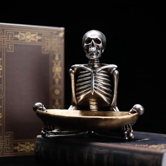 RBCKVXZ Halloween Candy Bowl, Large Skull Decor for Home Office Resin Skeleton Decorations Skull Candy Tray Holder Snack with Hand Skulls Serving Bowl Desk Decor