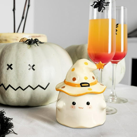 RBCKVXZ Halloween Ghost Mug, Party Cute Ceramic Mug with Lid, for Office Household, 14 Ounce (Yellow)