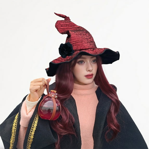 RBCKVXZ Halloween Party Witch Hat Lace Face Cover Wizard Witch Hat Polyester Taffeta Hat Costume, Halloween Decorations (Red)