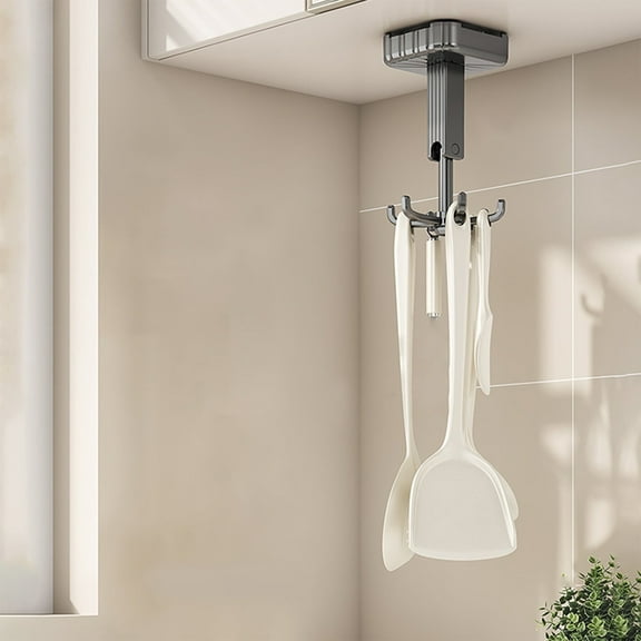 RBCKVXZ Hanging Utensil Holder Hooks Kitchen Utensil Hanger Wall Mount 360° Rotating Folding Hook Strong Suction Cup Hook Utensil Rack with 6 Hooks for Kitchen Bathroom Cabinet (Grey)