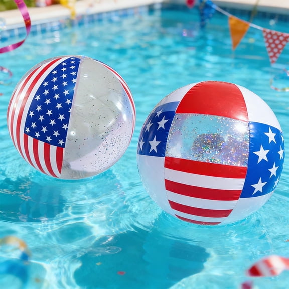 RBCKVXZ Independence Day Inflatable Beach Ball, 16 Inch Heavy Duty PVC American Flag Ball for Water Pool Parties, Red White Blue Outdoor Summer Toy
