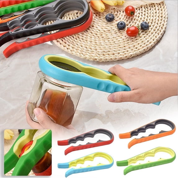 RBCKVXZ Jar Bottle Opener for Weak Hands, 4 in 1 Multi-Function Non-Slip Can Lid Opener Tool Multi-Function Colorful Can Opener Tool Get Lids Off Easily, Red